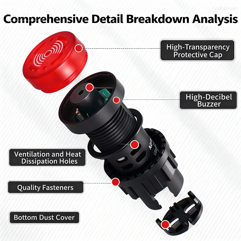 22mm 16mm Industrial LED Indicator Light with Active Buzzer Alarm 12-220V AC 3 Color Red Green Yellow Flashing Warning Light