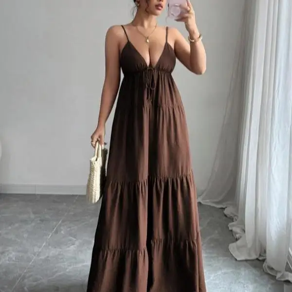 

Ele Pure Color Women's Strap Dr Faionable Cross-Border Casual Sport Suit Top Seven-Quarter Sve ort Pants