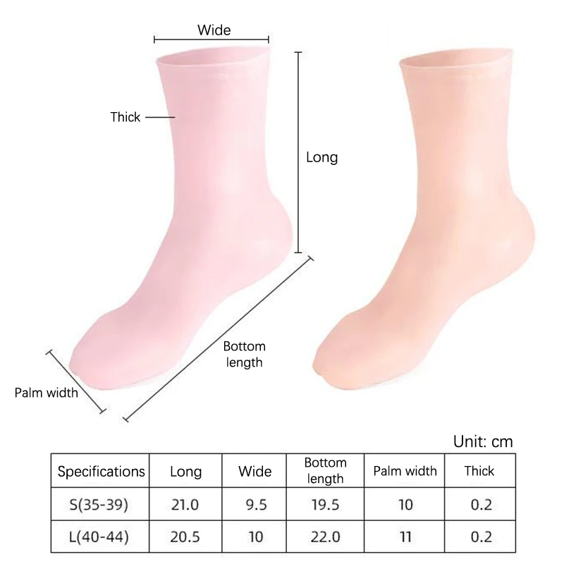 1pair Feet Care Long Gel Socks Moisturizing Silicone Gel Socks Foot Skin Care Hand Protectors Anti Cracking Spa Home Use