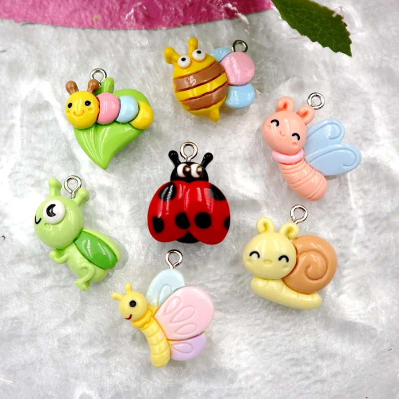 10PCS New Insect Resin Pendant Kawaii Fashion Flat Back Charm Dangle DIY Earrings Bracelet Necklace Keychain Accessories S74