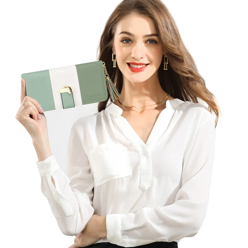 محفظة Pomelo Best للسيدات مزودة بتقنية تحديد الهوية بموجات الراديو من الجلد الطبيعي ومتعددة الائتمان بسعة كبيرة وسحاب حول القابض ومحفظة السفر