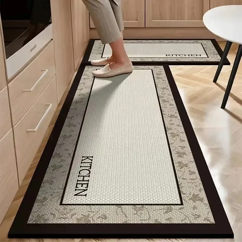 VIKAMA Waterproof Oil-proof Black Kitchen Rug PVC Non-slip Washable Long Runner Mat