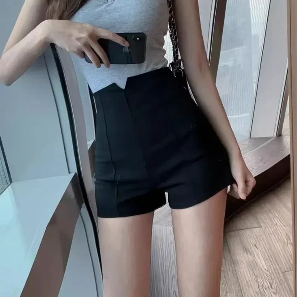 Zwarte sport elastische casual sexy shorts vrouw spandex Koreaanse esthetische hete wijde pijpen zomer hoge taille damesshorts strak