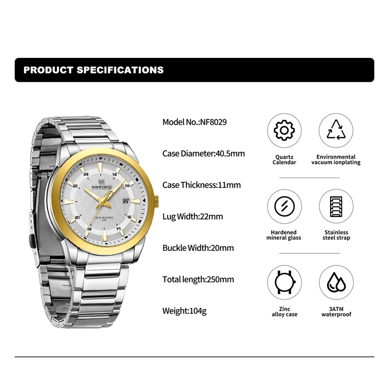 NAVIFORCE Brand New Fashion Casual Men Watch Stainless Steel Water Resistant Calendar Quartz Wristwatches Relogio Masculino 2023