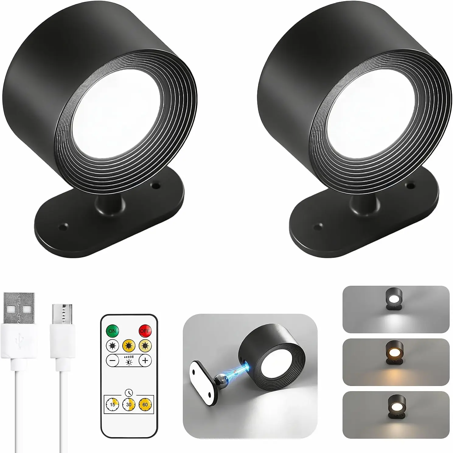 2PACK LED Night Lamp Usb Rechargeable Wall Light Magnetic 360 Rotatable Touch Control For Bedroom Bedside Table Decoration