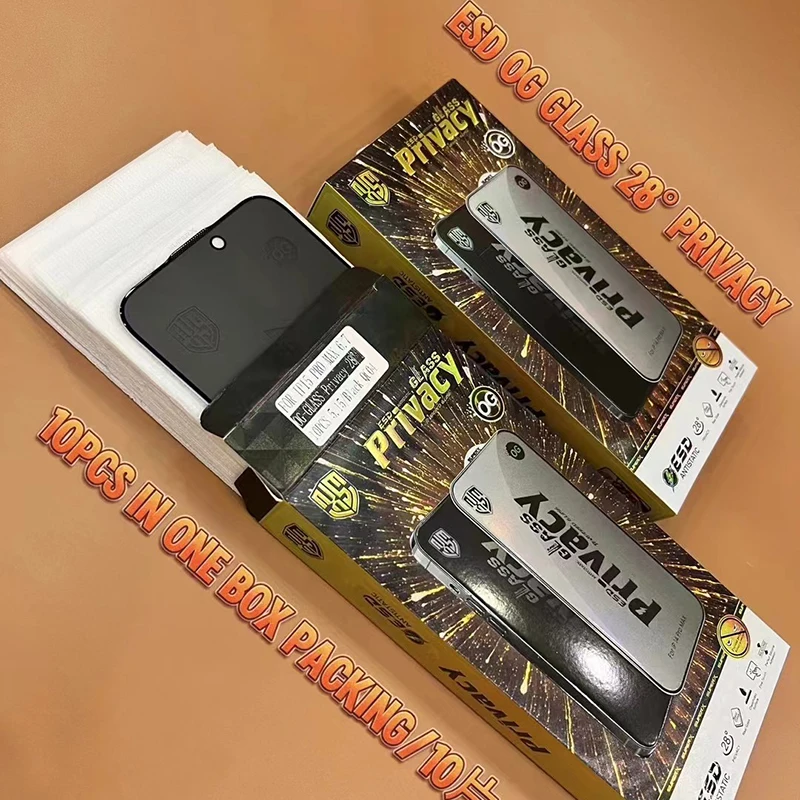 3 قطعة OG ESD 28 °   واقي شاشة من الزجاج المقسى للخصوصية مضاد للكهرباء الساكنة لهاتف iPhone 17 Air 16 Pro Max 16E 15 Plus 14 13 12 11 XS