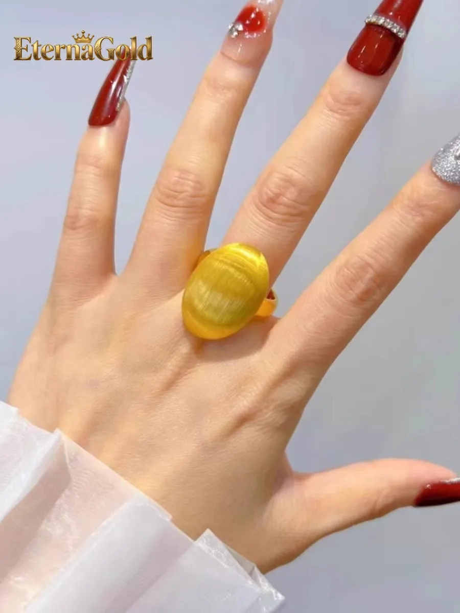 

EternaGold 9999 24K real gold pigeon egg ring women's personality simple and atmospheric ring golden index finger ring gift