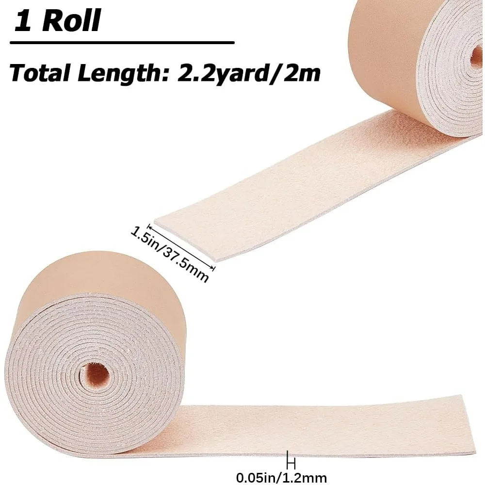 37.5mm x 2m Flat Leather Cord 1.2mm Thick Leather Strap Strips Lychee Grain Threads Rope Strings for DIY Craft Guitar Making Kit