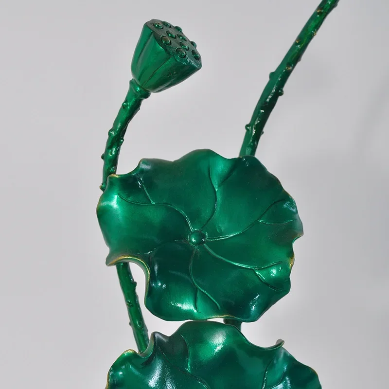 Qinglian jade lotus ornament lotus brass material base natural jade home office wedding ornament