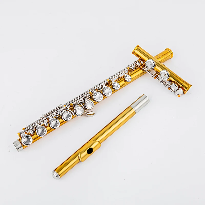 Premium Japanese YFL-222 C Foot Flute, 16 Keys with E Mechanism, Gold & Silver Plated, Cupronickel, With Carrying Case