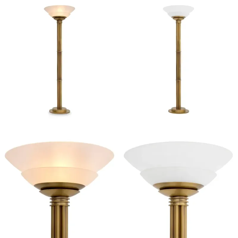 Custom White Glass Lampshade Copper Vintage Brass Finish LED Standing Floor Light Art Deco Style Modern Home Decor Lighting