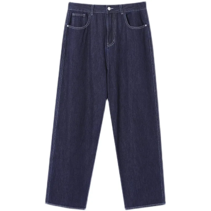 

Spring New Light Blue Casual Straight Jeans Korean Version Contrasting Pocket Washed Straight Pants