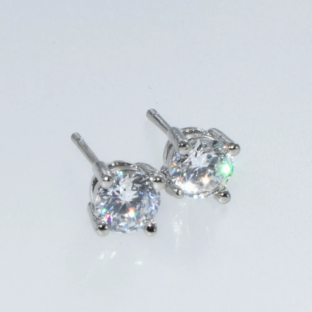 

925 Sterling Silver Plated Crystal Stud Copper Earrings Women Simple Fashion Wedding Jewelry Accessories 1