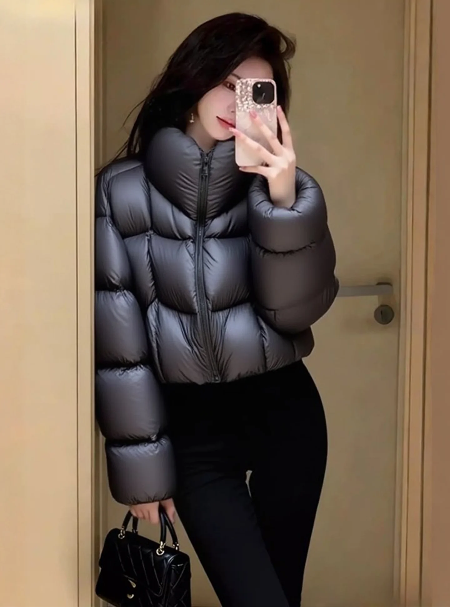 

Sli ort Puffer Jaet Women's Bla Bouffant Winter Thi Outerwear Ele Sle Regular Fit Du down Ci Casual