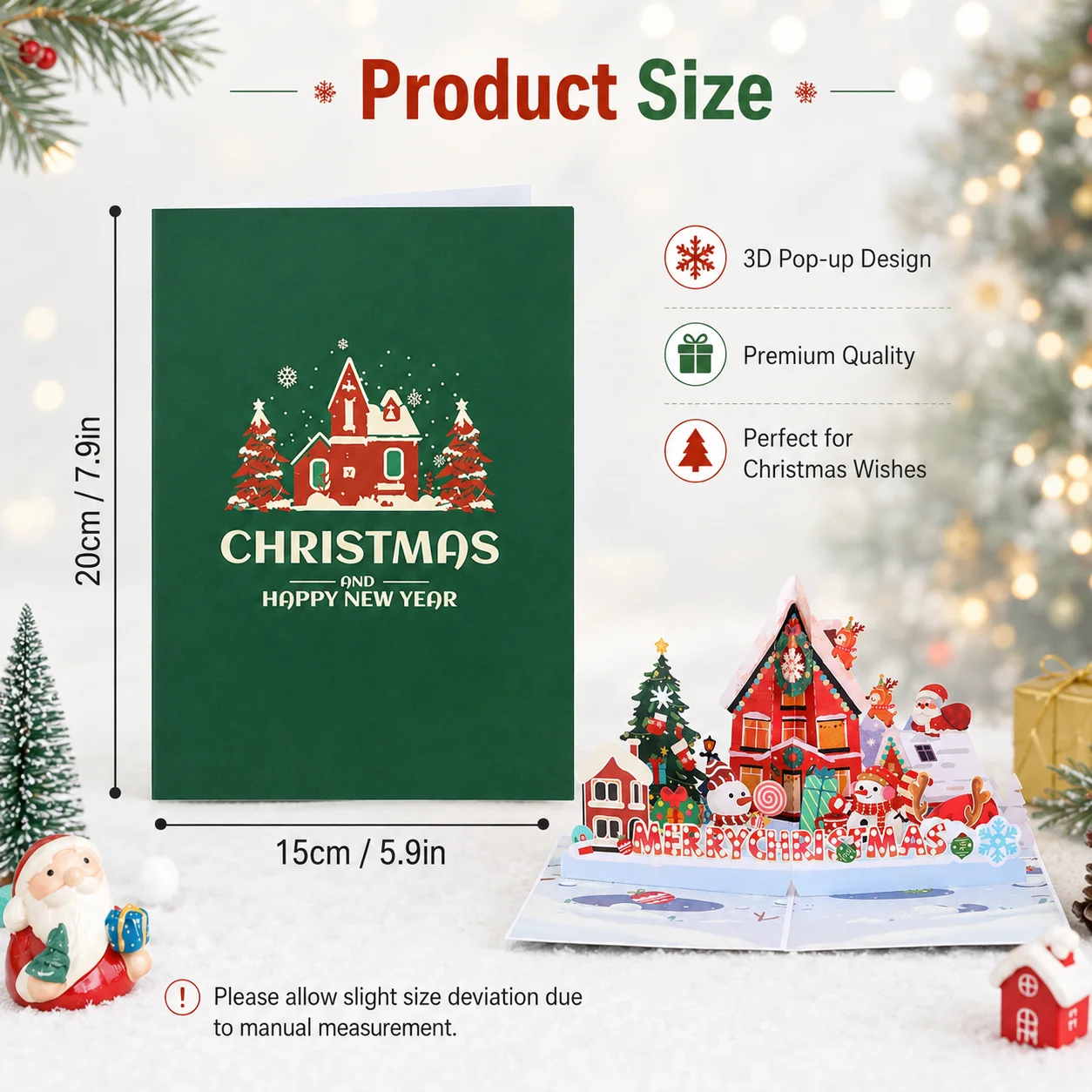 3D Christmas House Christmas Card, Vintage Family Party Invitation, Wonderful Holiday Greeting Card (with envelope)