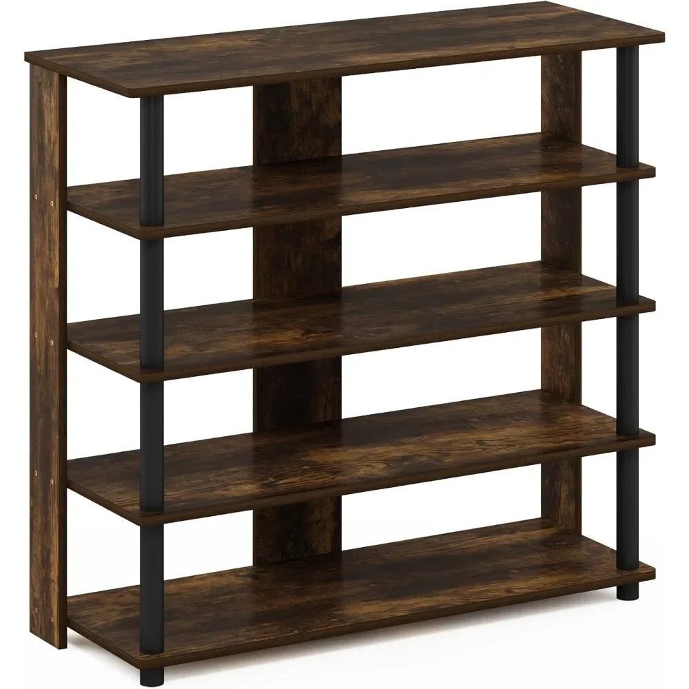 Turn-N-Tube 5 Tier Wide Shoe Rack, Amber Pine/Black  storage cabinet  home furniture  shoe cabinets