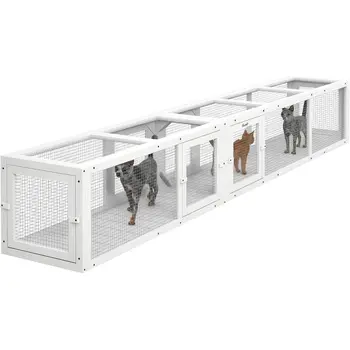 Outdoor Wooden Tube Cat Tunnel with Combinable Design, 8 Door, 98 Cat Toys or Kitty, Puppy, Pet, House, Window, Cage, White