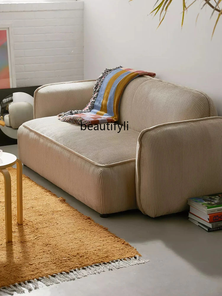 Nordic Corduroy Fabric Sofa Living Room Vintage Cream Double Lazy Study Tofu Module Combination living room furniture