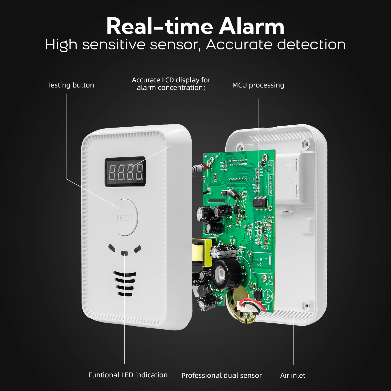 2 em 1 com transmissão de alarme de voz, detector combinado de gás e monóxido de carbono, alarme doméstico de monóxido de carbono e gás natural de