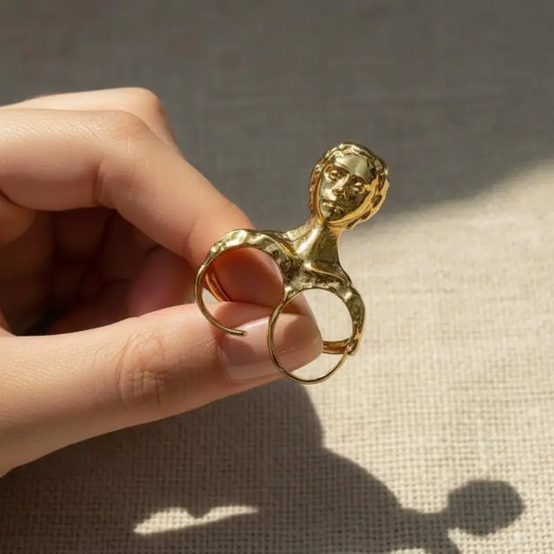 Romantic Standing Double-Ring Face Portrait Ring 1Pcs Sweet Fashion Jewelry for Women Girls Confession Date Surprise Gift