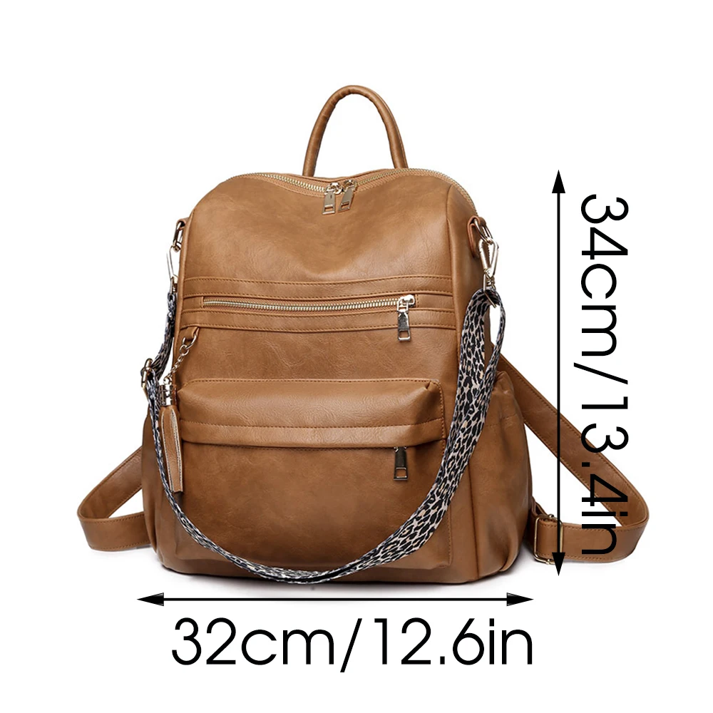 Winter Women Casual Backpack PU Leather School Backpack For Teenager Girls Travel Backpack Vintage Fashion Leopard Shoulder Bags