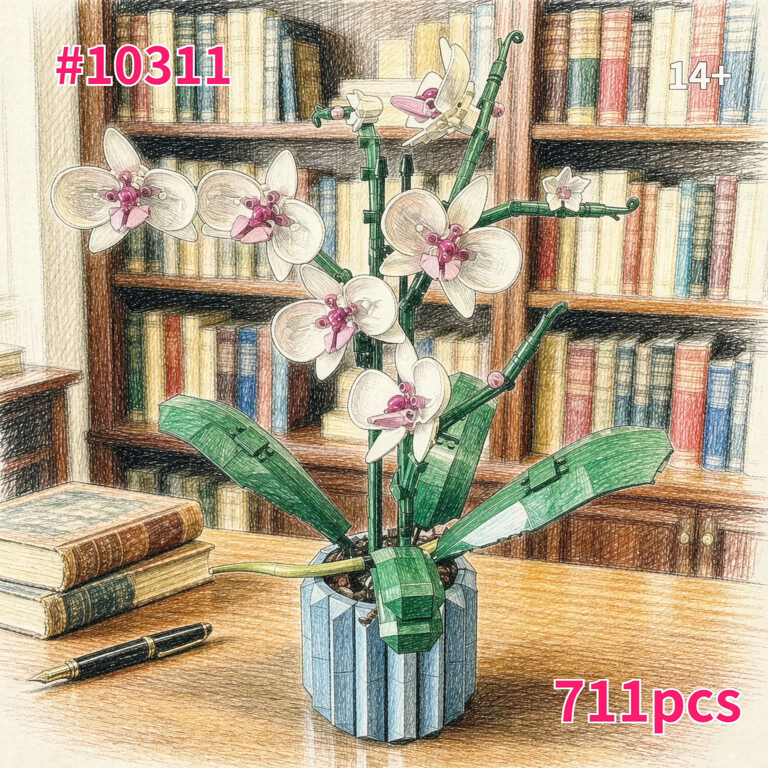 Icons Bouquet of Artificial Flower Orchid Potted Model Building Blocks Adult Plant Series Suitable for Halloween Christmas Gifts