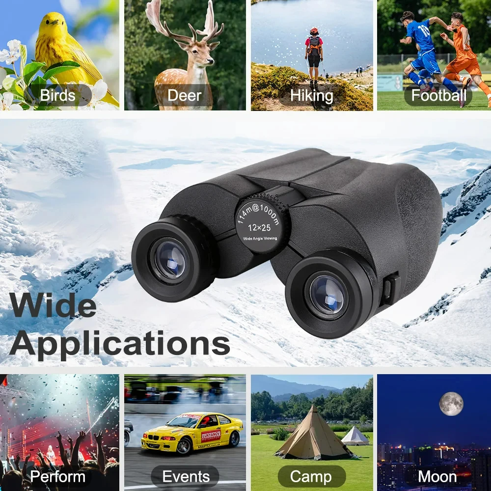 12x25 HD Binoculars Portable Powerful Binocular Telescope for Outdoor Activities Camping Hiking for Adults Kids Gifts