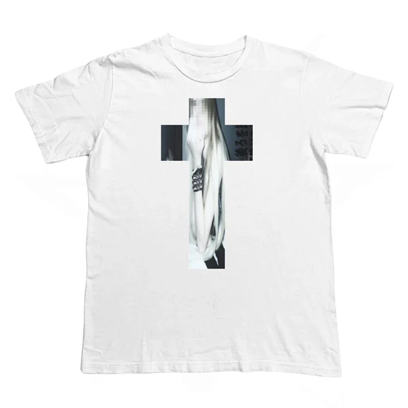 T-shirt en coton imprimé graphique américain rétro Ins Cross Hip Hop, vêtements de rue à la mode, Punk gothique Y2K, haut à manches mi-longues, point