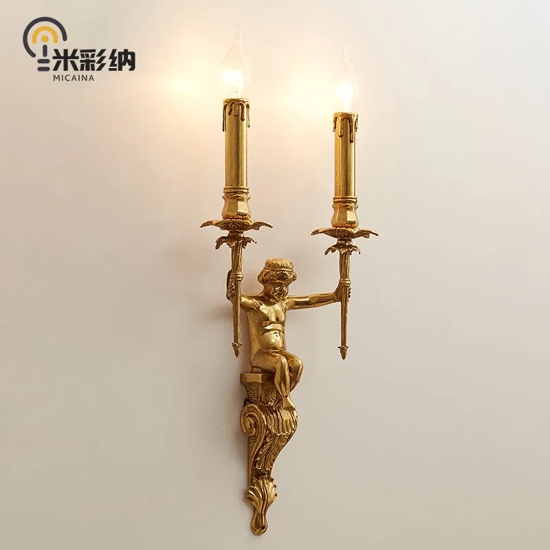 

French style copper wall lamp European style retro villa living room bedroom bedside lamp luxury classical study lamp