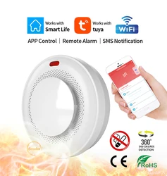 Tuya-WiFi Smoke Detector Sensor de Alarme, Sistema Smart Home Security, Proteção Contra Incêndio, Vida Inteligente, Funciona com Alexa, Google Assistant