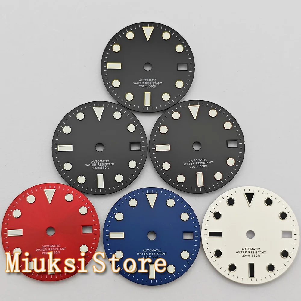 

Циферблат часов NH35, 28,5 мм, белый/черный/синий/красный циферблат, синий, зеленый, светящийся, подходит для NH35, NH36, аксессуары для часов с механизмом, детали