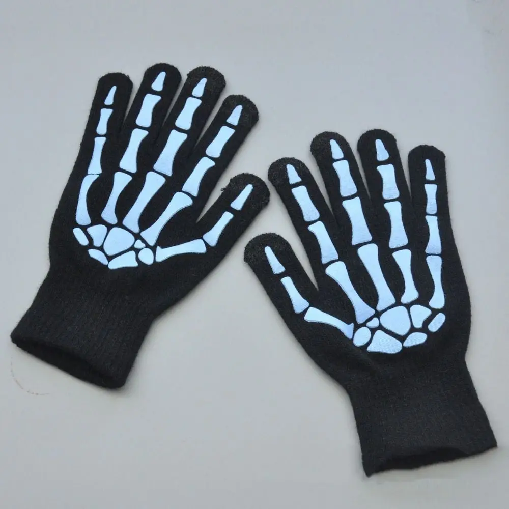 Dedo Cheio Halloween Bone Claw Luvas, Engrossar Aquecedores De Mão, Windproof Cosplay Prop