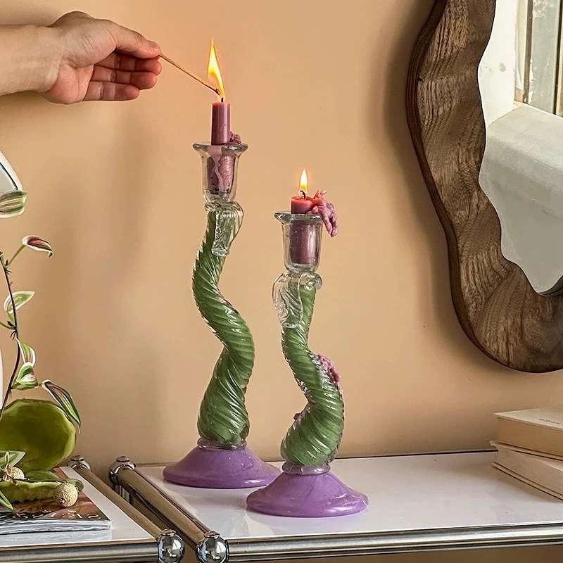 

Lacquer Candle Stand Geometric Rotating Distorted Gradient Tall Candle Holder Candlestick Candle Stick Holder Home Decoration