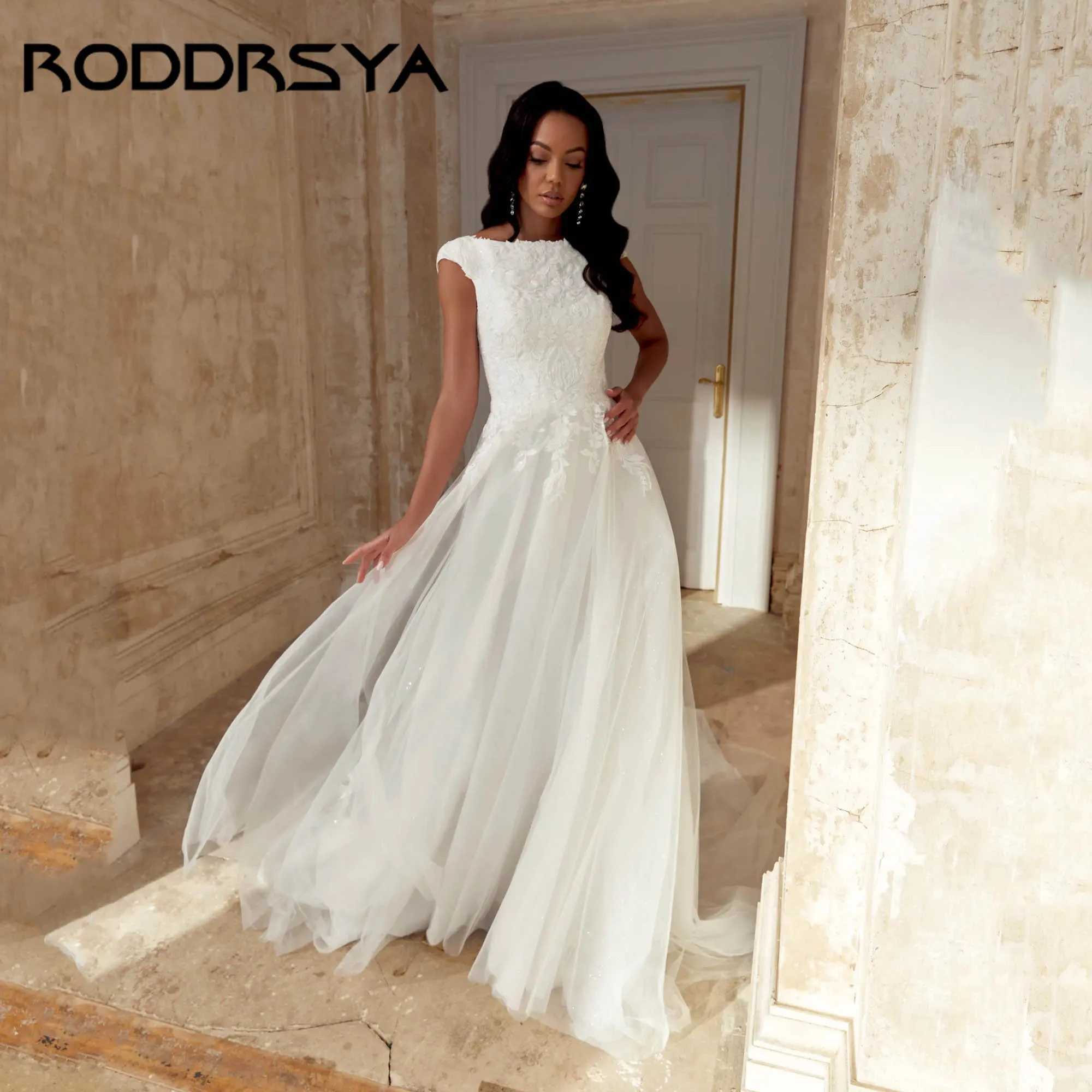 

RODDRSY Classic Wedding Dress Cap Sleeves A-line Tulle Appliques Bride Gown Scoop Neck Vintage vestidos de novia 2025 Customized