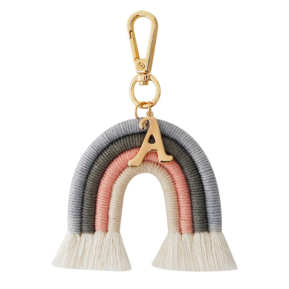 

Брелок для ключей в виде радуги макраме, цепочка для ключей ручной работы в богемном стиле, подвеска в виде цветного радужного ключа для автомобильных ключей, сумочки, C
