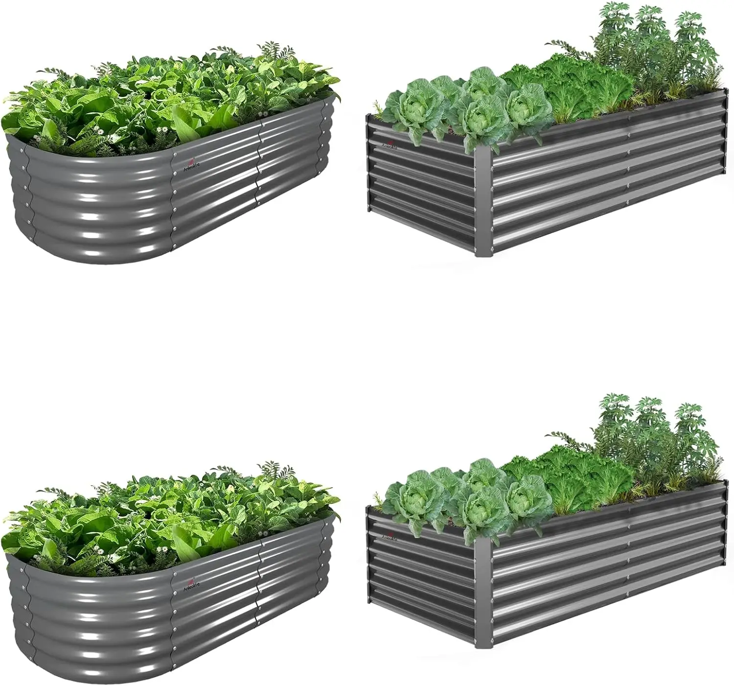 

4-Pack 6X3X1.5ft & 6X2X1.5ft Deep Root Galvanized Raised Garden Beds Outdoor for Planting Vegetables Flowers Herb, Quartz Grey