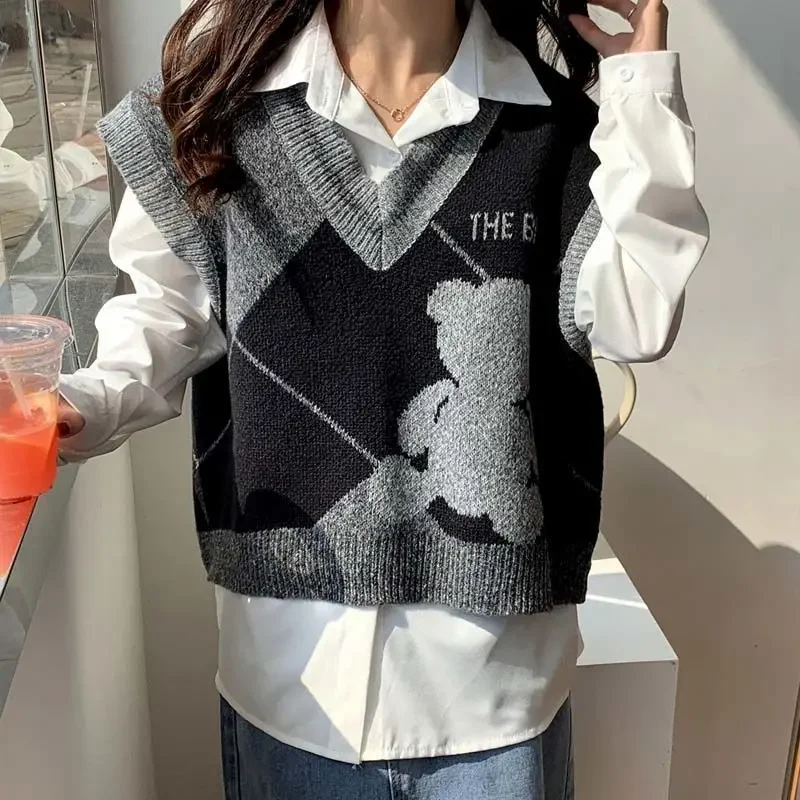 Corto corto stile coreano abbigliamento gilet moda lusso formale autunno inverno signora maglioni promozione gilet in maglia per le donne