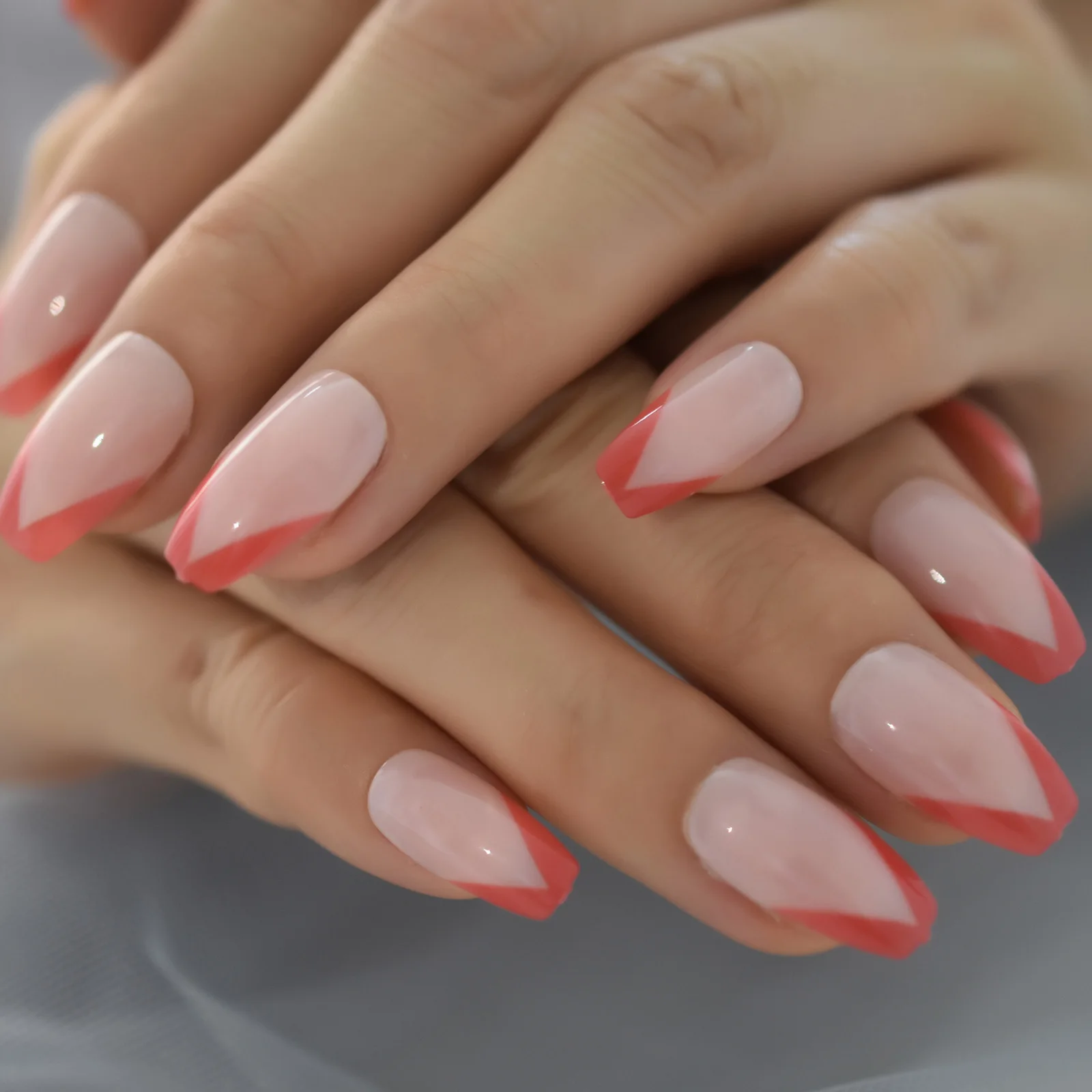 Glossy V rojo bailarina francesa ataúd prensa en uñas postizas desnudo rosa UV cubierta completa Ballet uñas postizas puntas mujeres chica uso diario