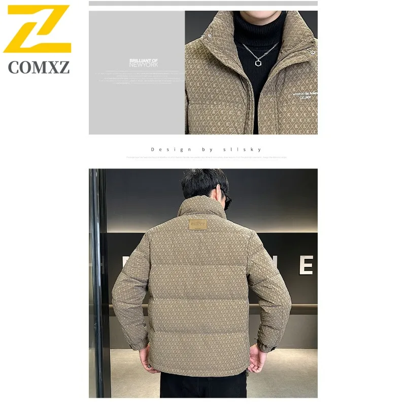 COMXZ Men Down Jacket Stand Collar Collar Commute Office Lightweight Puffer Coat Trendy Leisure Print Design Warm Winter Coat