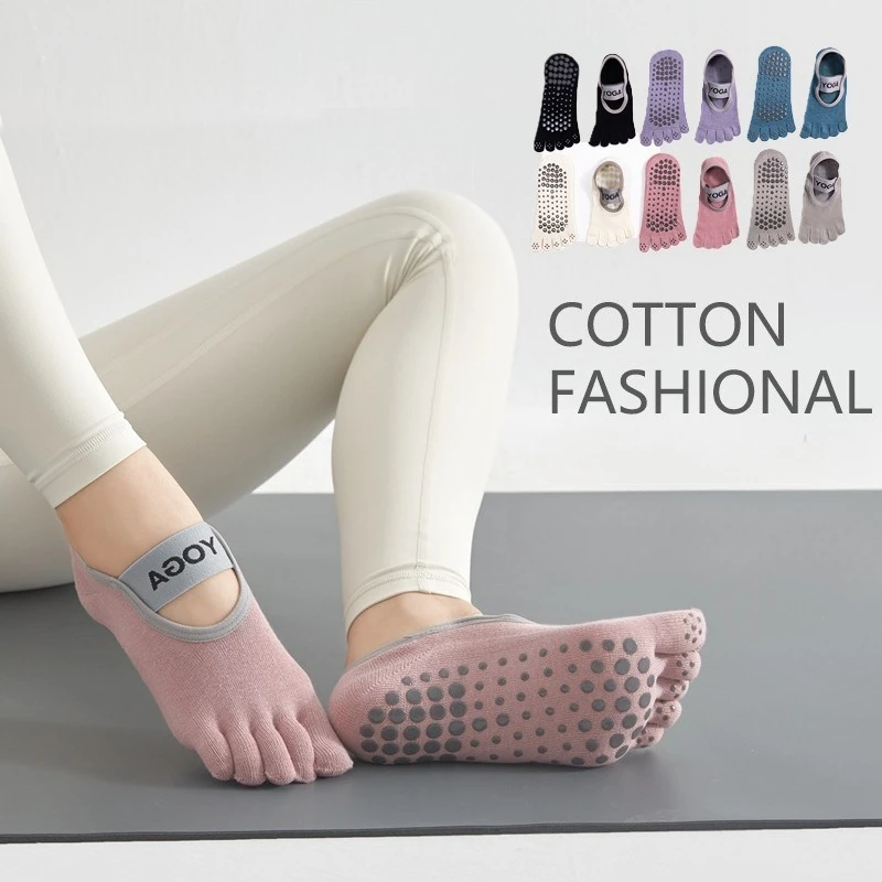 1/6 Pairs Anti slip and wear-resistant women's solid color yoga socks Pilates trampoline pure cotton backless five finger socks