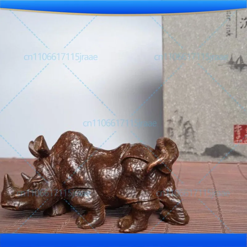 For antique copper three-dimensional rhino small ornament copper living room tea pet office ornament miniature model