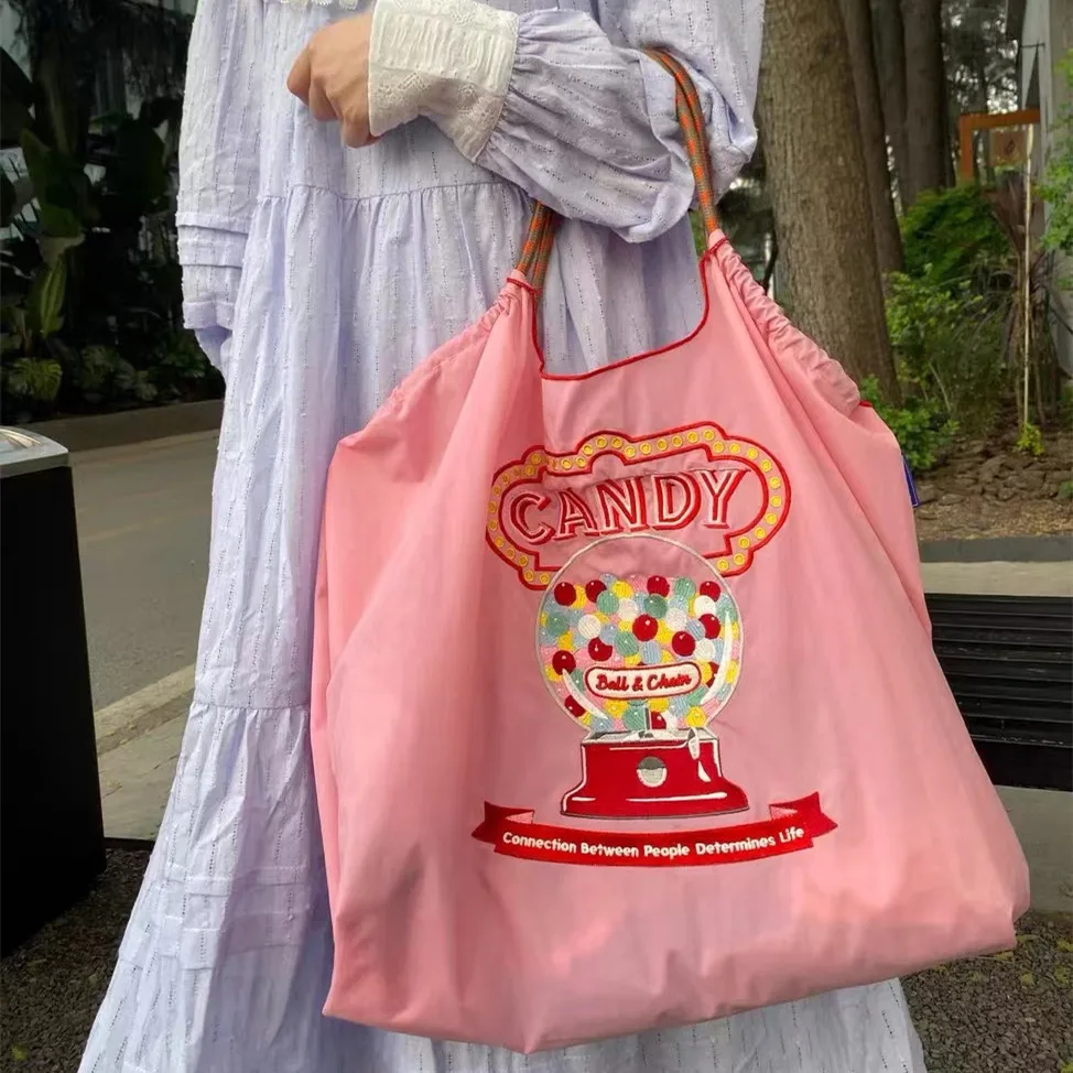 

Women's Embroidered Shopping Canvas Handbag Large Capacity Bag Crossbody Foldable Portable Handbag Single Shoulder Tote Bag