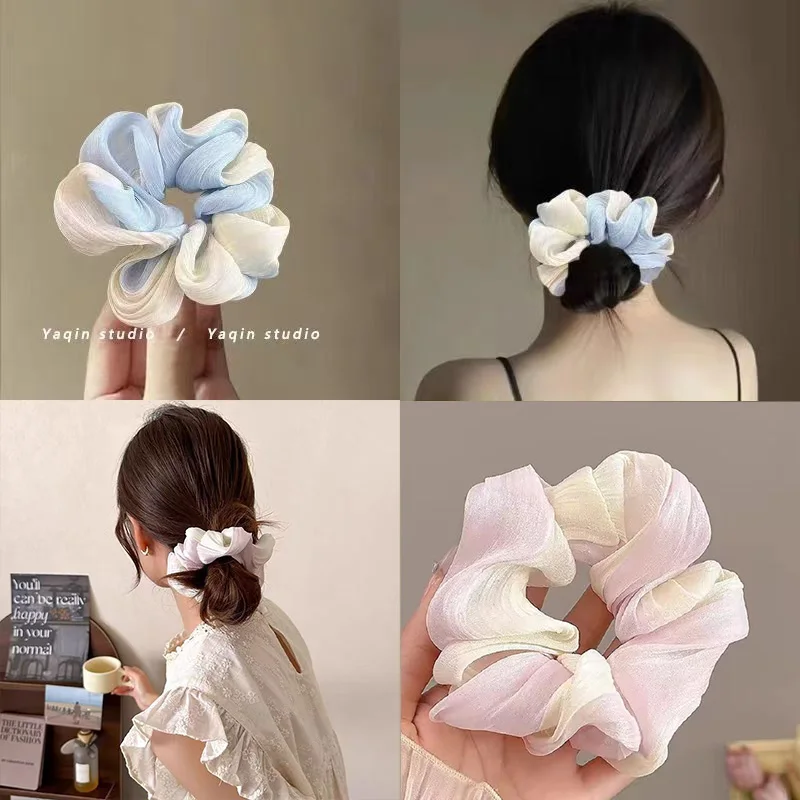

2PCS Fresh Gradient Color Chiffon Yarn Spring/Summer Elastic Hair Hoop Elastic Hair Rope