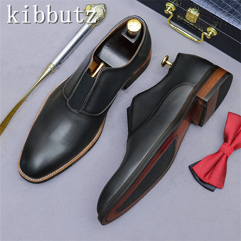 Luxury Handmade Genuine Leather Men Shoes Fashionable British Style Cowhide Slip On Business Suit Oxford Shoes