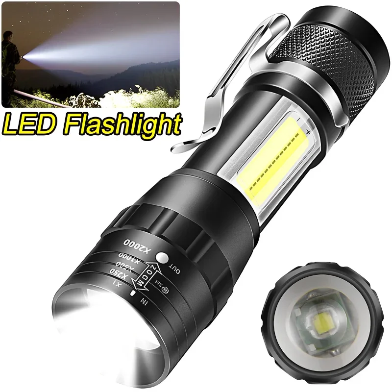 Mini Rechargeable LED Flashlight Small Portable Long Range Torch Pen Clip Strong Light Outdoor Household Camping Hunting Lantern