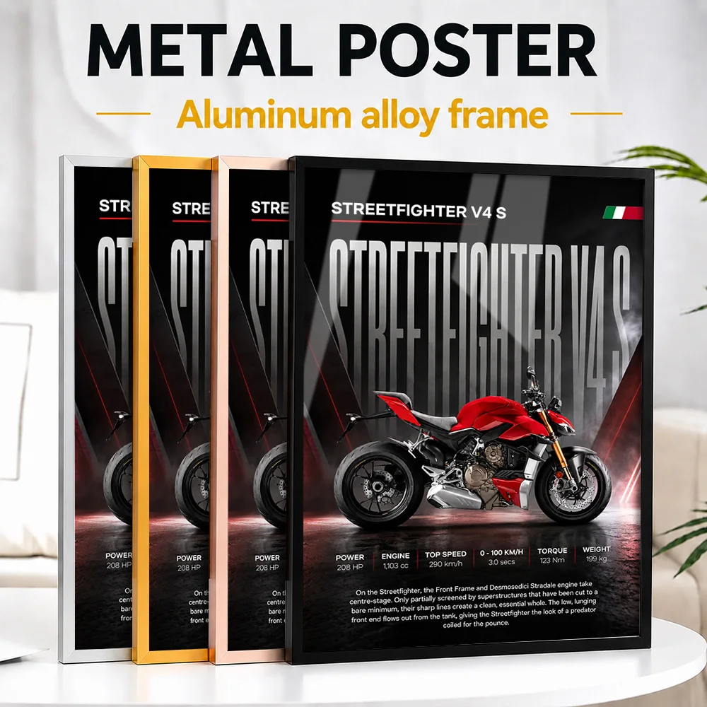 Italy Streetfighter V4 S Framed Metal Print Customized Photo Vintage Cruiser Style Wall Art For Home Office Memorable Fan Gift