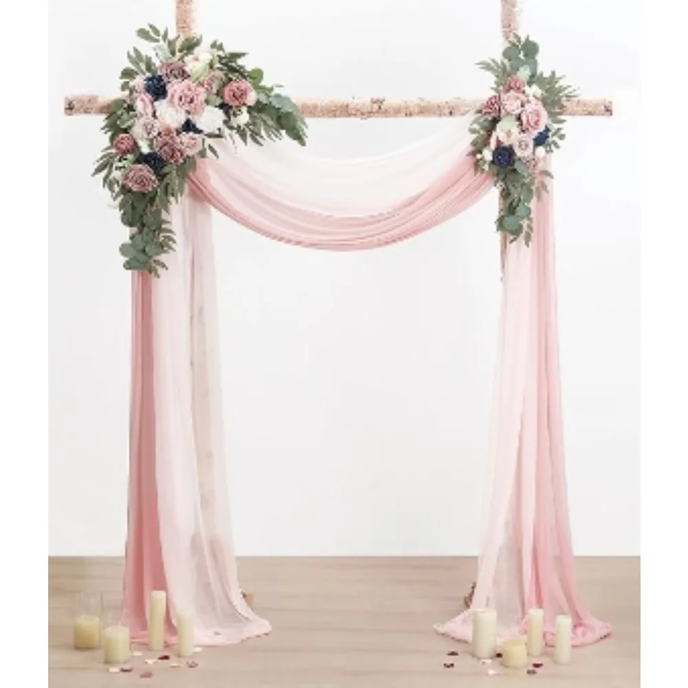 Wedding Navy Blue Floral Swag Arrangement with 2pcs Draping Fabric for Wedding Ceremony and Reception Backdrop Decoration