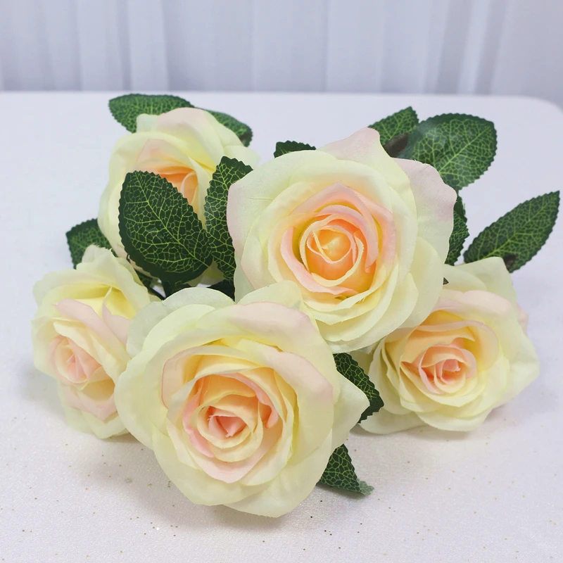 34cm Silk Artificial Flowers DIY Rose Bouquet 5 Head Fake Flowers Valentine's Day Wedding Party Christmas Home Decoration