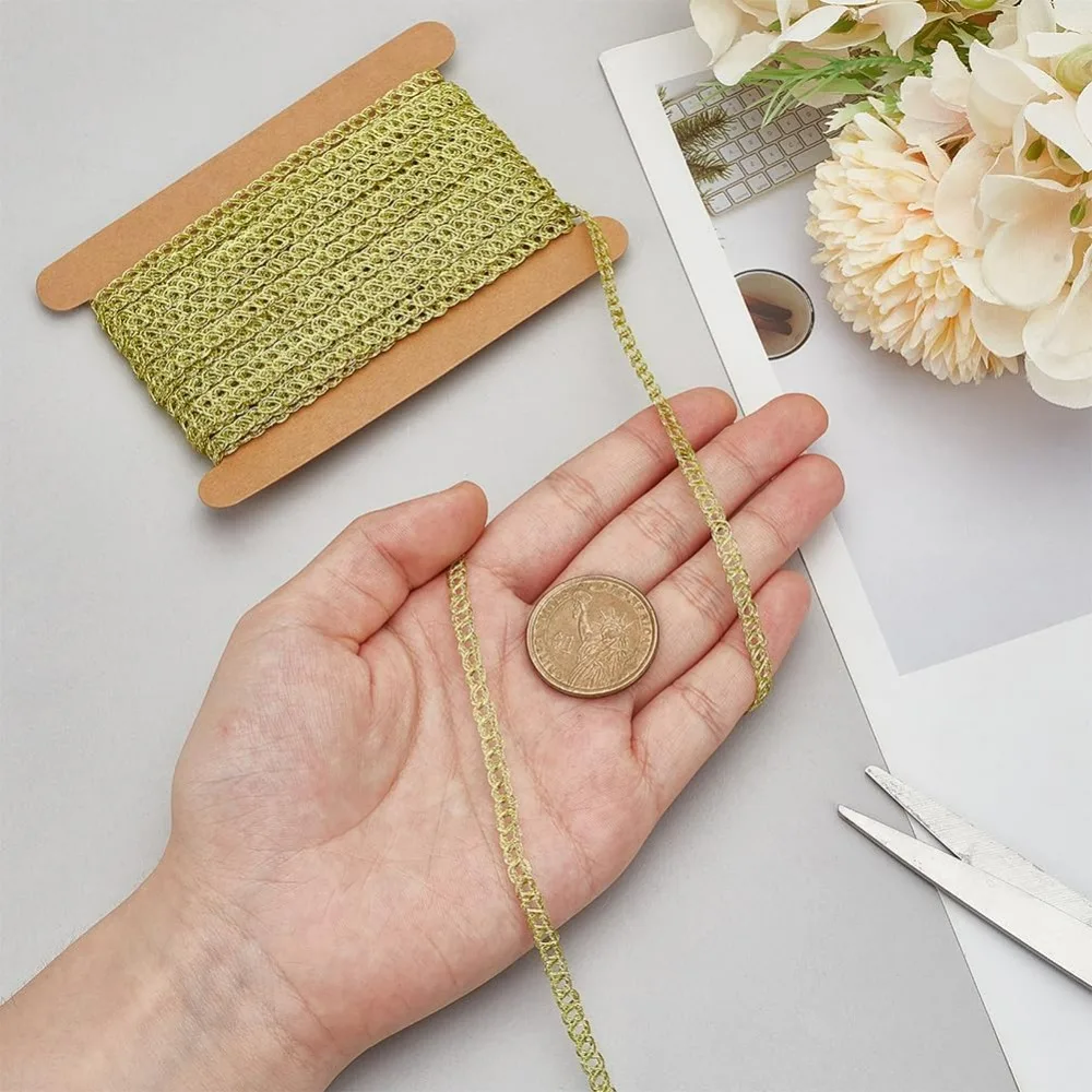 10 ياردة زخرفة معدنية 1/8 بوصة واسعة الشمبانيا الأصفر لامع الأعرجاب تقليم موجة نمط الخياطة الشريط النايلون الدانتيل تقليم موجة حافة