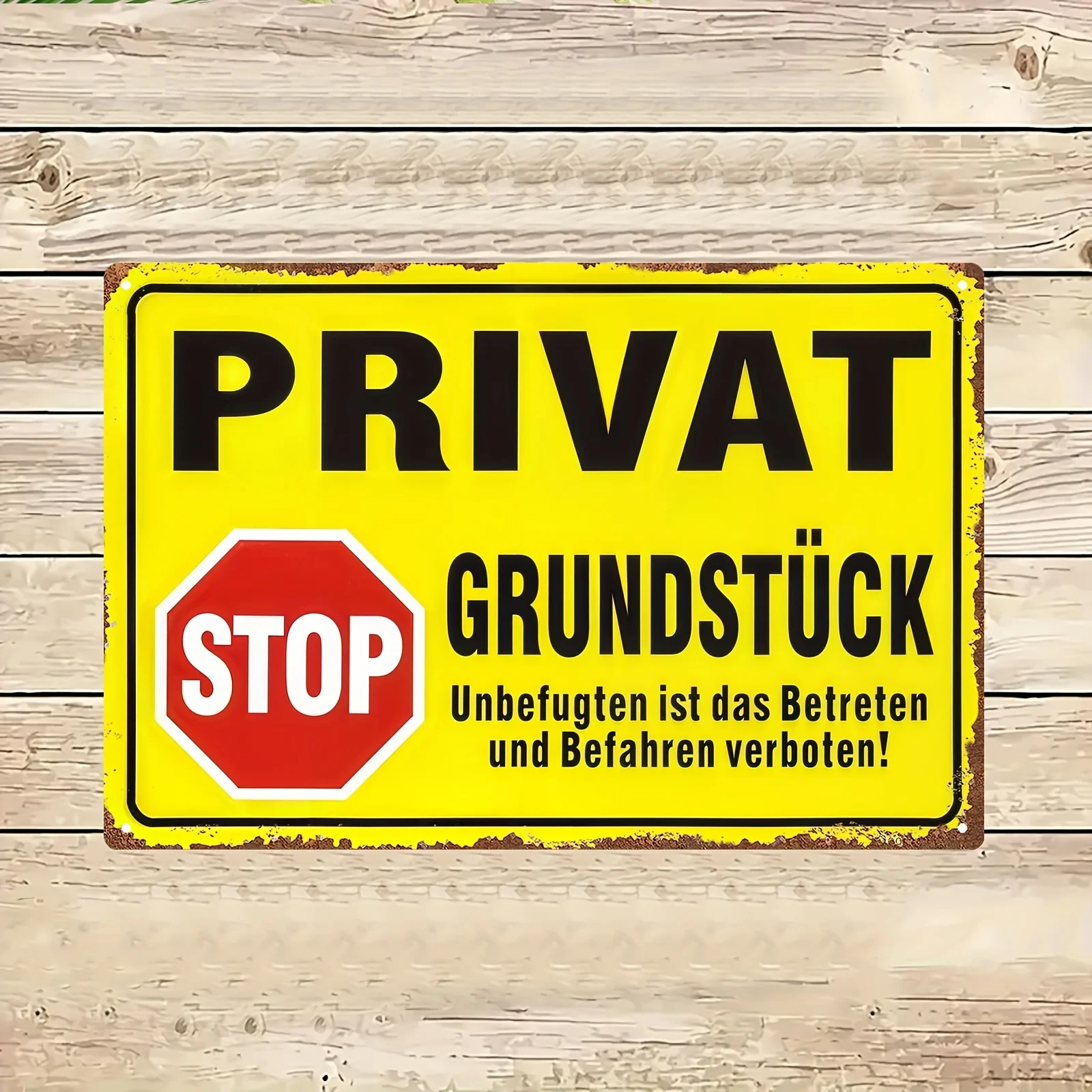 Vintage Metal Tin Sign German Private Property Stop Warning Text Wall Decor For Yard Gate Outdoor Wall Art